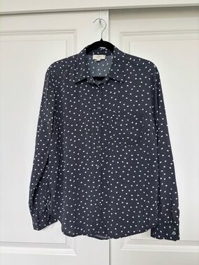 LOFT Dark Gray & White Polka Dot Button-Up Shirt Size L